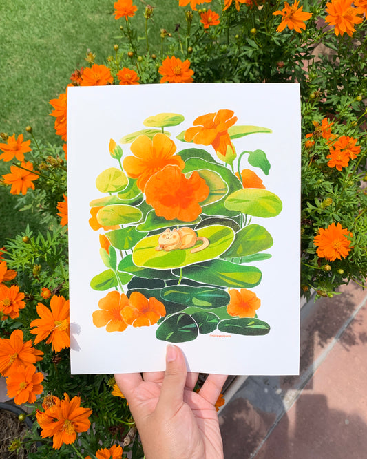 Nasturtium Cat Art Print